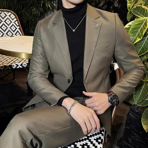 saferido Men's British Style Two-Piece Casual Suit - Slim Fit, High-End, Suit or Blazer/Trousers Sold Separately -Male Suit for Wedding