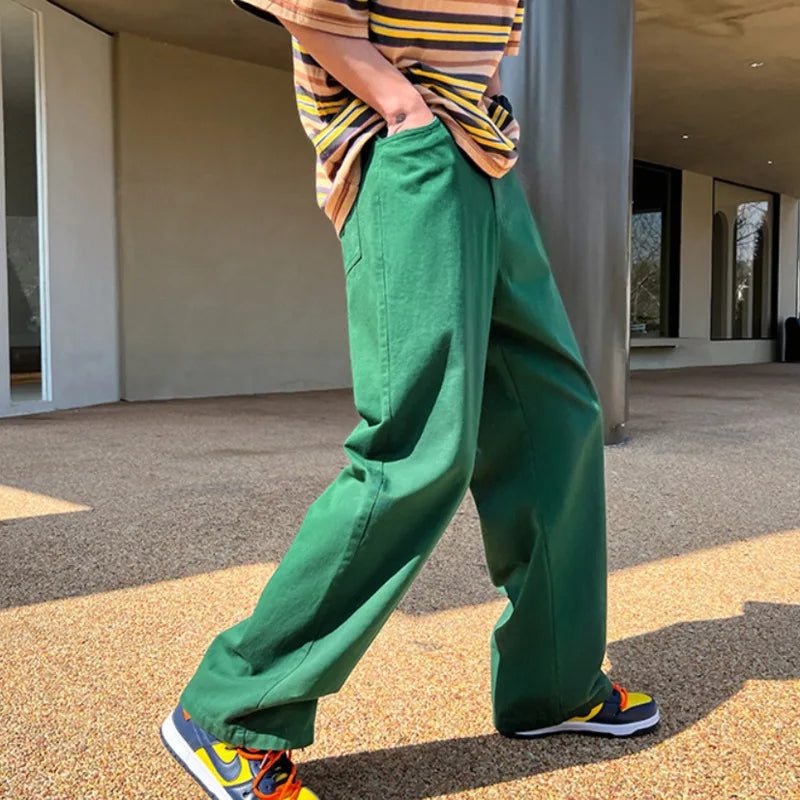 saferido Spring Cotton Casual Pants Men Fashion Multicolor Wide Leg Pants Men Streetwear Loose Hip Hop Straight Pants Mens Trousers M-2XL