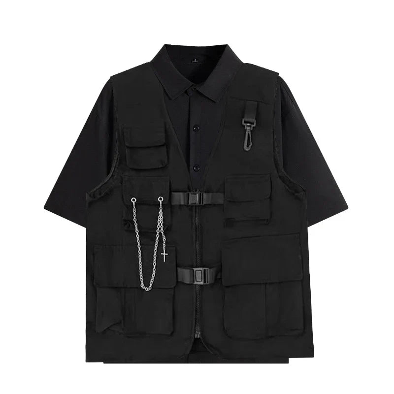 saferido Techwear Men's Shorts Set Tank Top Men Cargo Punk Rave Vest Male Shirt Streetwear Hip Hop Hippie Men Clothing Pockets
