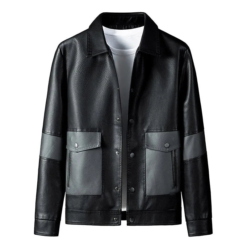 Autumn Business Men's Leather Jackets Motorcycle Bike Streetwear Clothing Men Stand Collar Pocket Zipper Overcoat Man