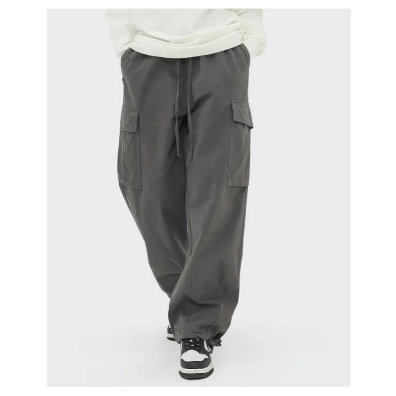 saferido Japanese Vintage Wide Leg Overalls Fashion Label Large Pocket Men's Leggings Casual Trousers for Men Women Sweatpants Joggers