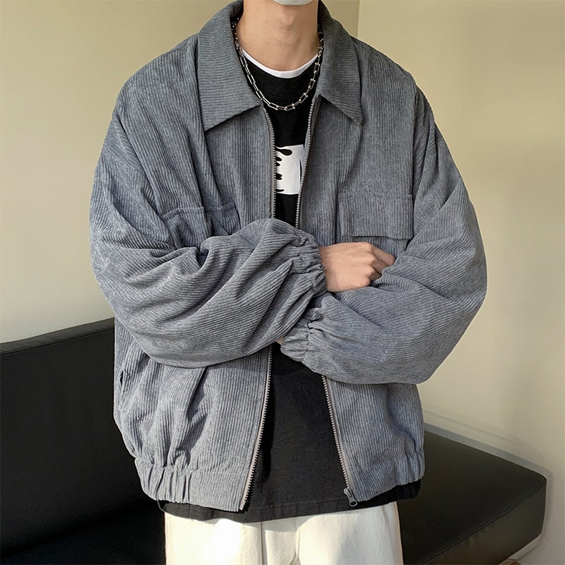 Jackets Men Streetwear Handsome Japanese Corduroy Outwear Solid Large Size BF Loose Classic New Arrival Popular