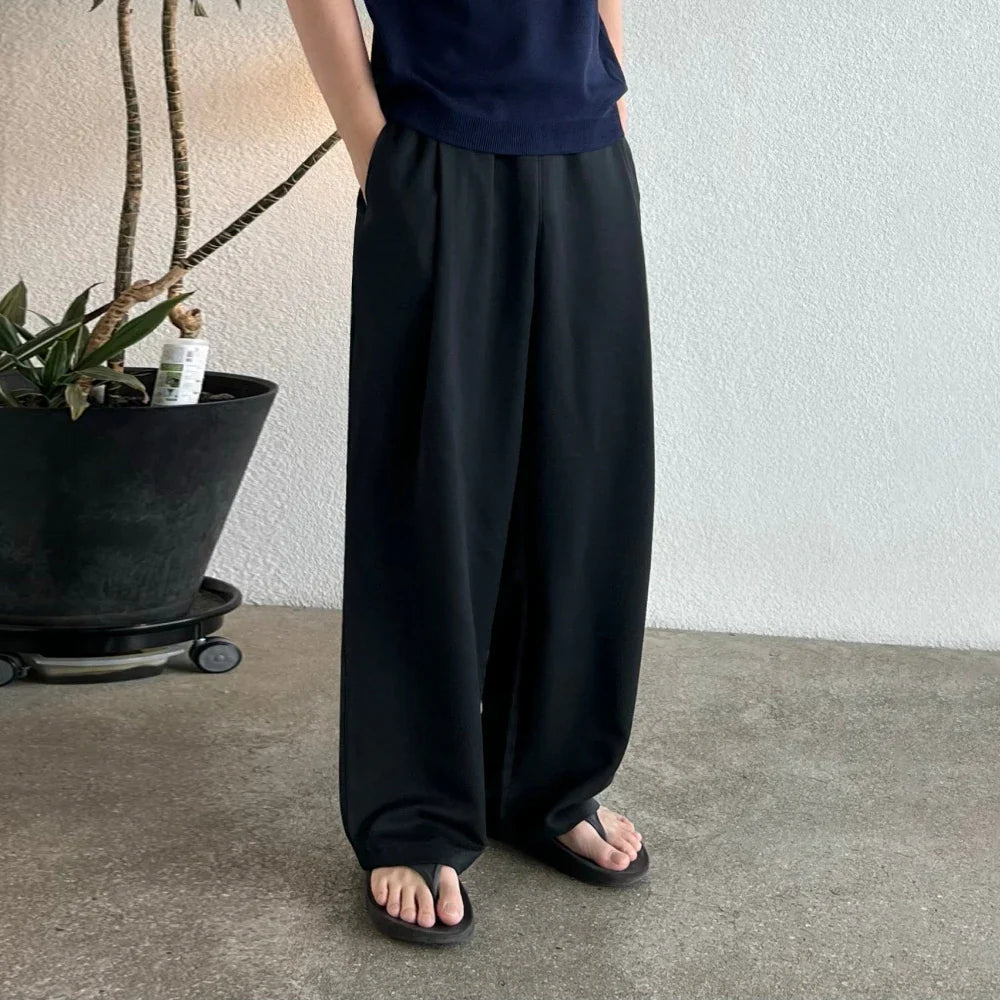 saferido Man's Wide Leg Long Pants 2024 Summer New Korean Style Drape Straight Tube Fashion Loose Casual Male Trousers