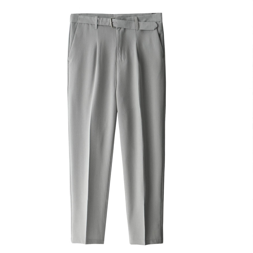 Korean Belt Suit Pants Men Fashion Solid Color Casual Dress Pants Men Loose Straight Trousers Mens Office Formal Trousers 28-34