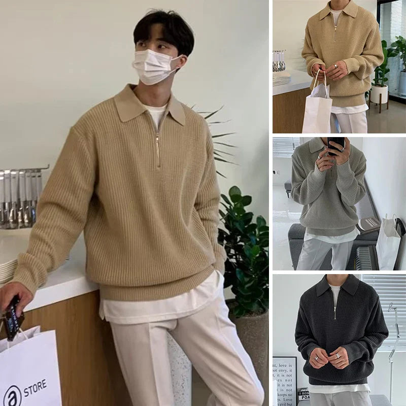 saferido Men Korean Fashion Knitwear Harajuku Knit Sweater Casual Pullovers Jumpers Warm Sweatshirts Vintage Sweaters Man Winter Clothing