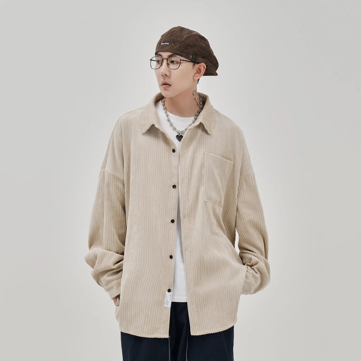 saferido Oversized Shirt For Men Streetwear Men's Corduroy Long Sleeve Shirts Harajuku Korean Shirt Unisex Fashion Clothing
