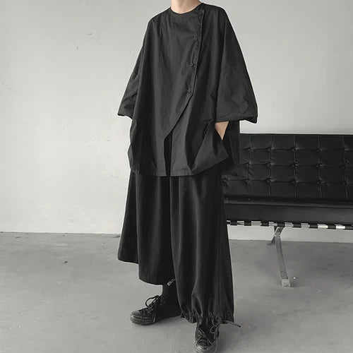 saferido Dark Style Oversize Shirt Men's Three-quarter Sleeve Top Niche Japanese Asymmetrical Profile Loose Short-sleeved Shirt