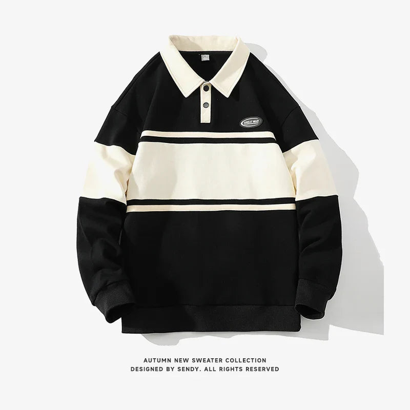 Fashion Polo Shirt Men For Autumn Spring Long Sleeves Harajuku Korea Striped Tops Tees Casual Tshirt Clothes Oversize