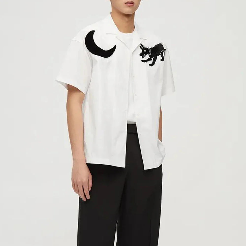 saferido Mens Japanese Graffiti Printed Casual Short-Sleeve Shirt 2024 New Genderless Fashion Personality Youth Trend Simple Shirt Unisex