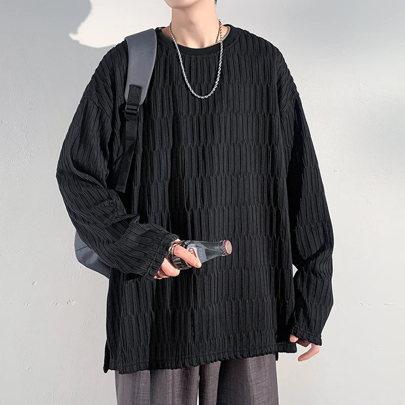 saferido Harajuku Chic T shirts For Men Oversized Tees Spring Man Casual Long Sleeve Tshirt Woman O-neck Loose Pullovers Tops 5XL-M