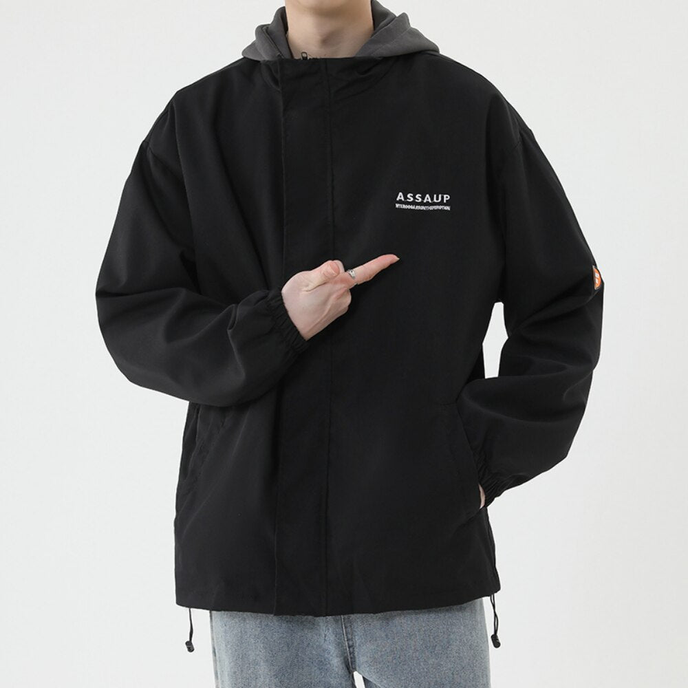 Men's Windbreaker Jacket With Hood Streetwear Outdoor Jackets Men Hip Hop Japan Style Harajuku Hoodies Jackets Men