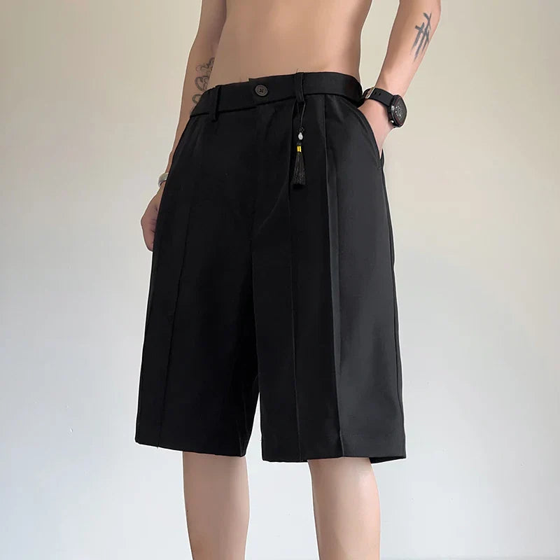 saferido Summer Suit Shorts Men Fashion Social Mens Dress Shorts Korean Loose Black White Casual Shorts Mens Office Formal Shorts M-3XL