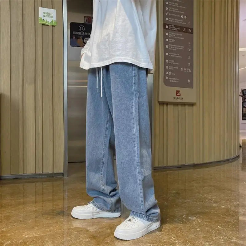 saferido Men's Jeans Straight Wide Leg Loose Pants Spring and Autumn Elasticated Waist Vintage Casual Trousers Bottoms Plus Size S-3XL
