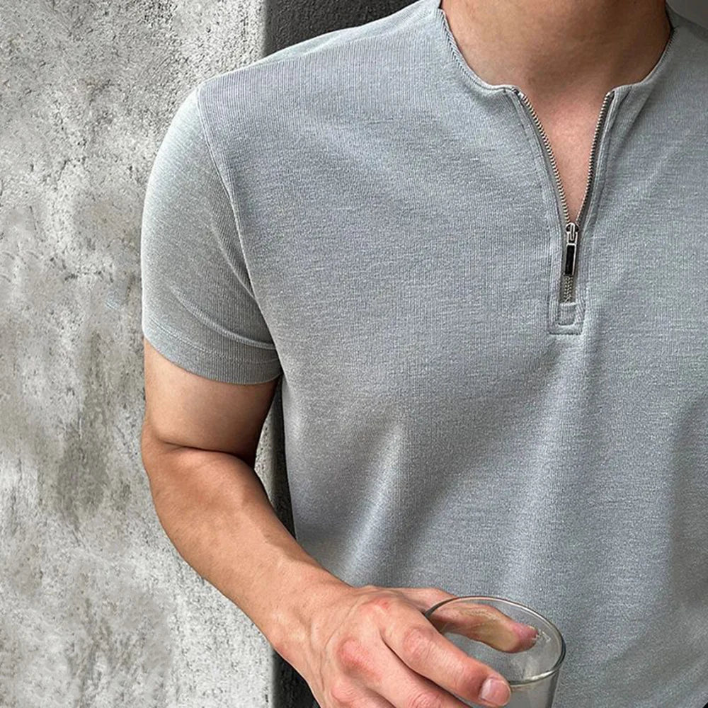 saferido Mens Casual Zipper Short-Sleeved Tops Genderless 2024 Spring New Business Versatile Simple Solid Color Comfortable Tops Unisex