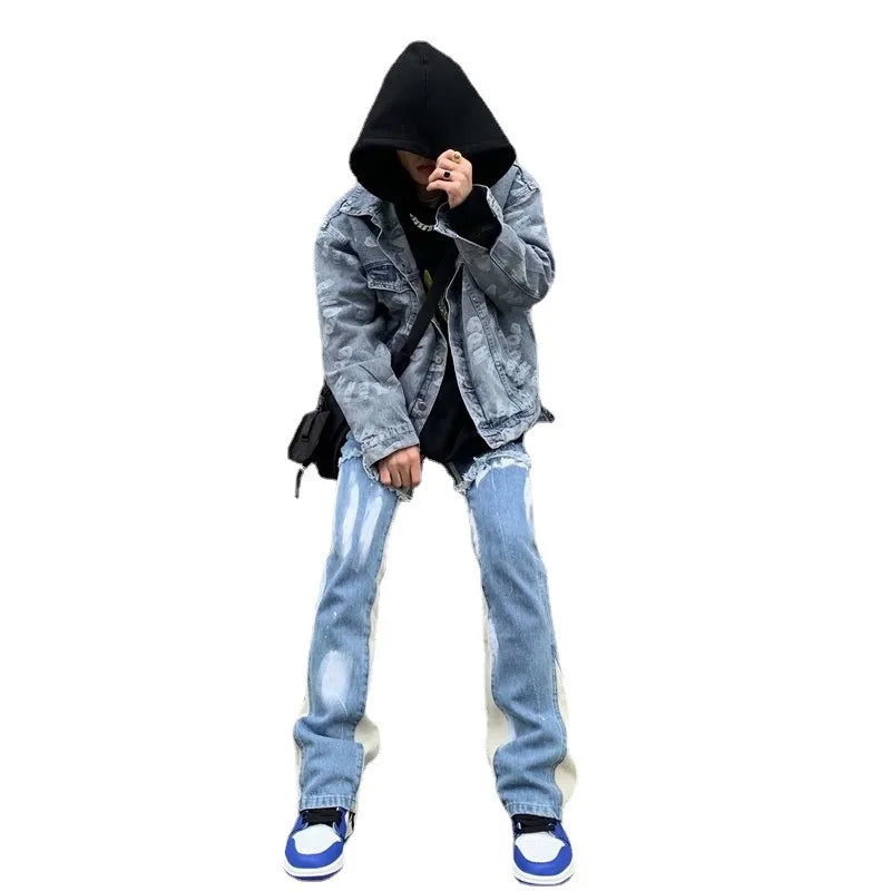 saferido European And American Fashion High Street Vintage Jeans Cotton Hand-Painted Casual Denim Straight Pants
