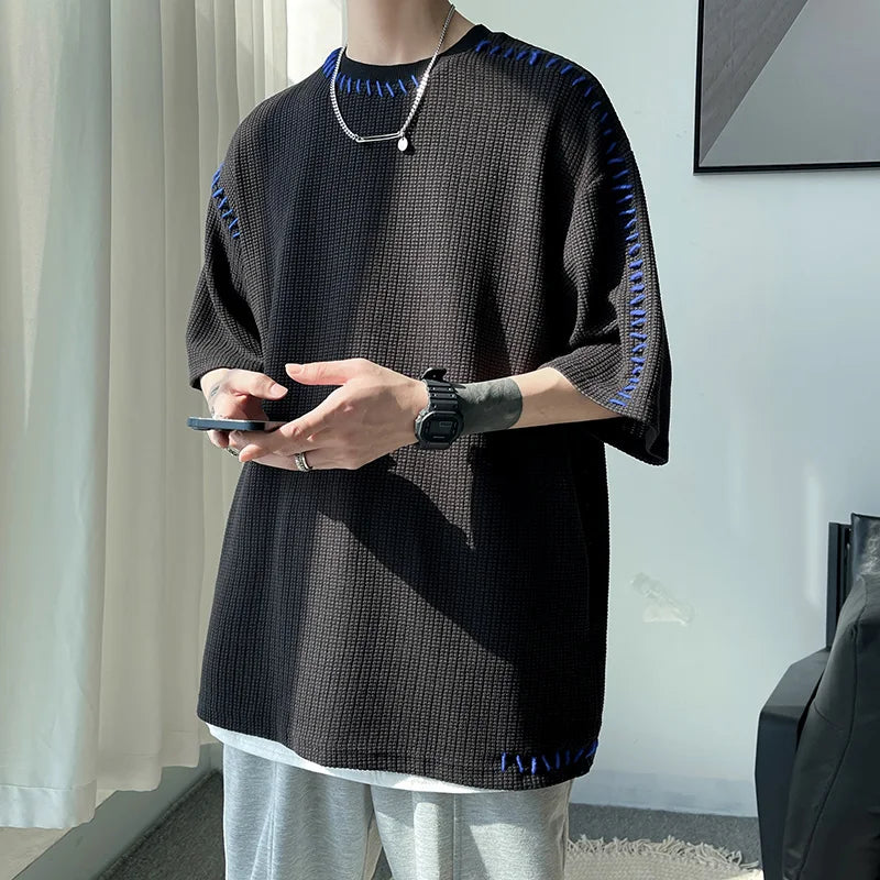 Men Summer Quality T Shirts Manual Suture Harajuku Casual Tshirt For Male New Neutral Oversize Tees Short Sleeve Tops