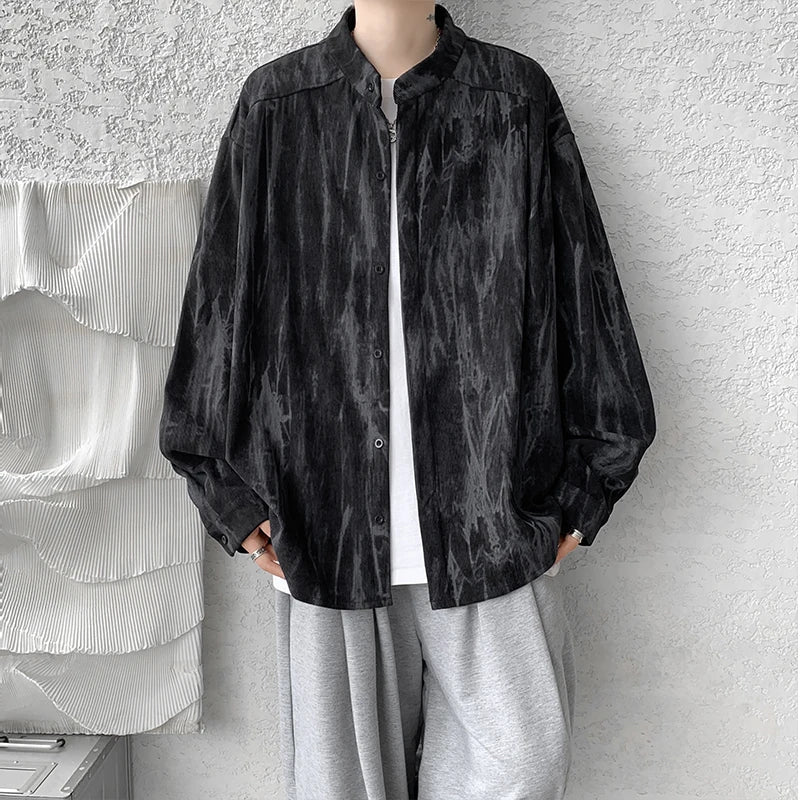 saferido Stand Collar Tie-dye Shirt Men Handsome Long Sleeve Men's Clothing Spring Autumn Korean Loose Streetwear Casual Shirts