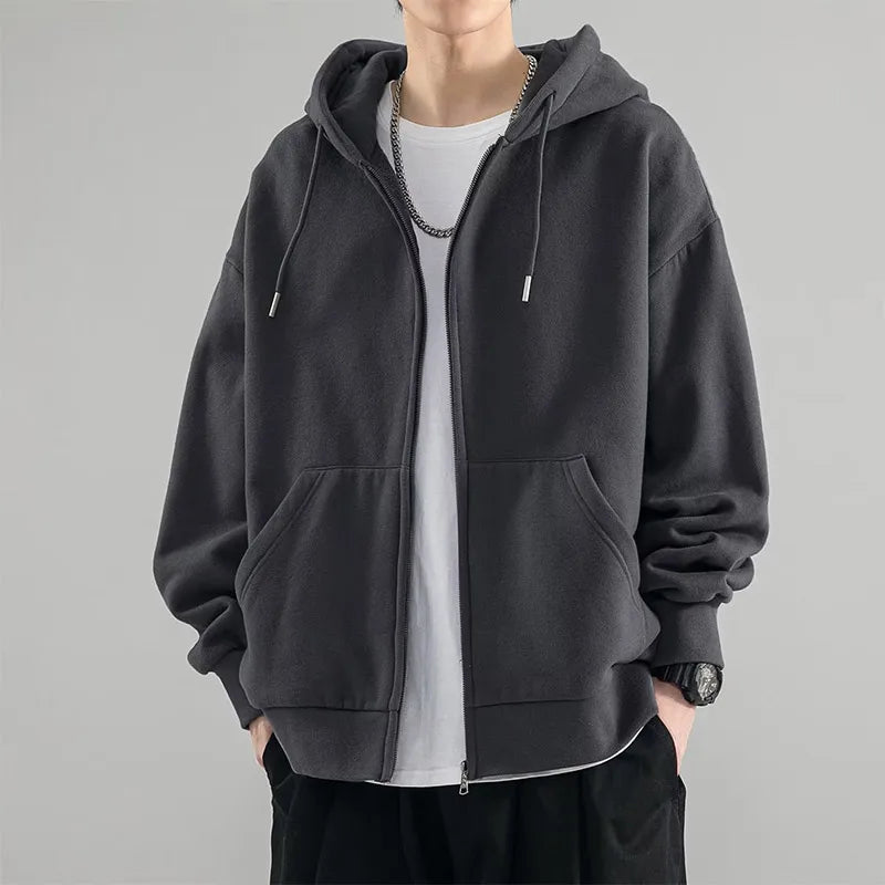 New Men's Jacket Sweatshirt Autumn Casual Solid Zipper Pocket Hoodie Loose All-match Trend Tracksuit Cardigan Oversize Top