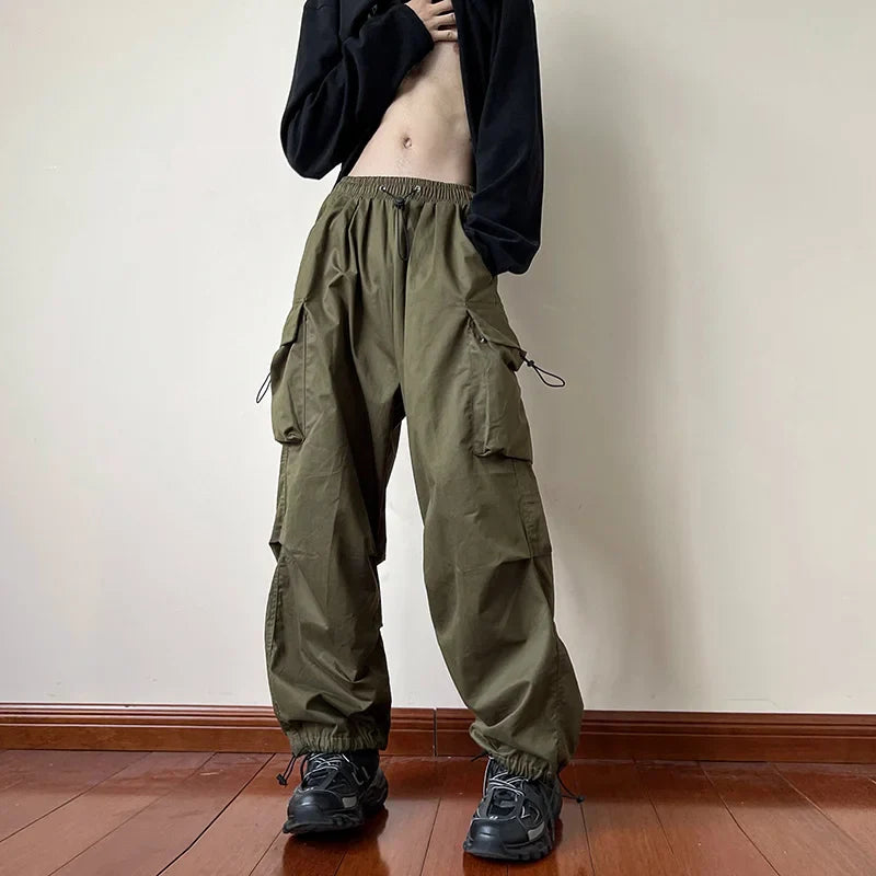 saferido Black samurai men's pants oversize pants high street fashion plush knickerbockers American straight charging overalls