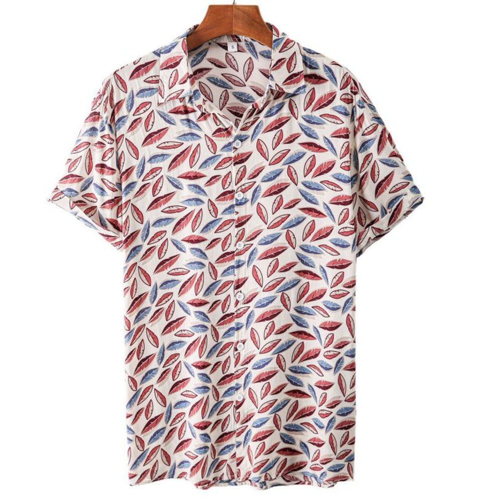 Summer Men's Clothing Plant Stripe Printing Casual Fashion Seaside Holiday Loose Short Sleeve Tops Mens Hawaii Shirts For Men