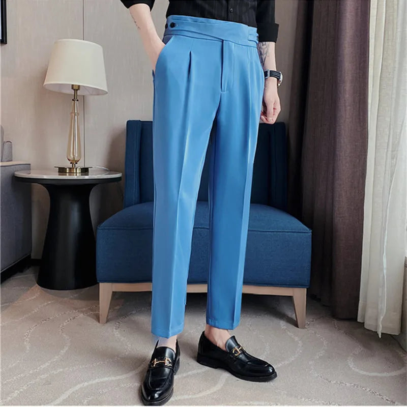 saferido Spring Summer New Fashion Drape High Waist Suit Pants Men Clothing Full Length Slim Fit Casual Straight Office Trousers 36