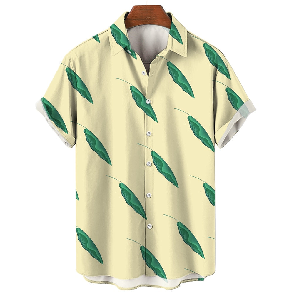 Summer Men's Clothing Plant Stripe Printing Casual Fashion Seaside Holiday Loose Short Sleeve Tops Mens Hawaii Shirts For Men