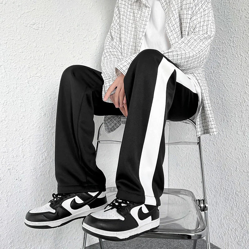 saferido Contrasting Color Stitching Mopping Casual Trousers Men Oversize Sports Loose Pants Printed Letters Straight Wide-leg Sweatpants