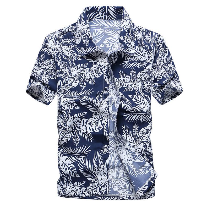 26 Colors Summer Fashion Mens Hawaiian Shirts Short Sleeve Button Coconut Tree Print Casual Beach Aloha Shirt Plus Size 5XL