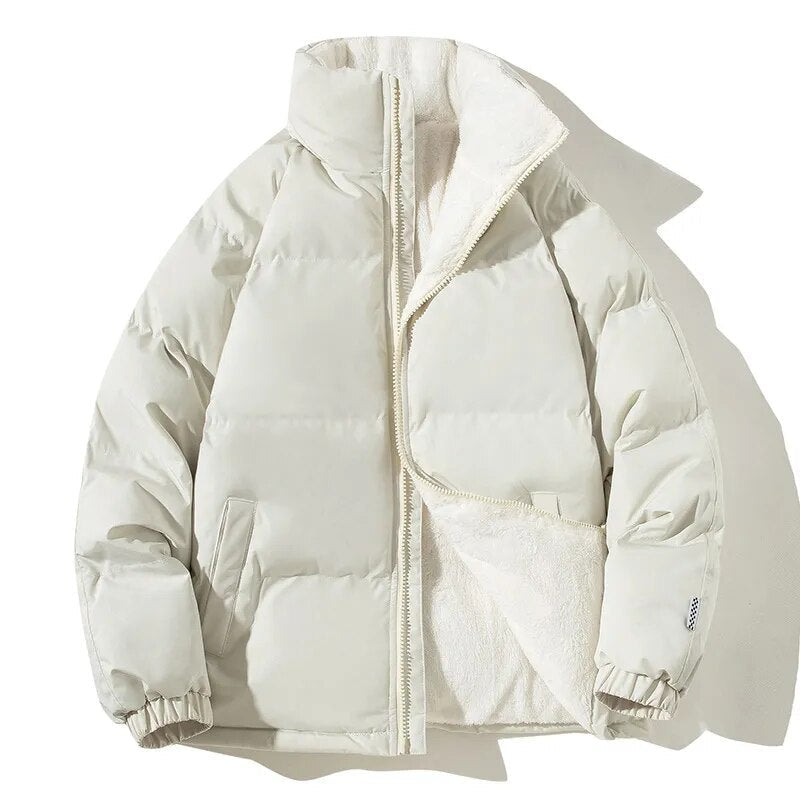 New Thicken Warm Winter Jacket Men Solid Loose Winter Coats Male Stand Collar Fleece Puffer Parkas Man Harajuku Outerwear