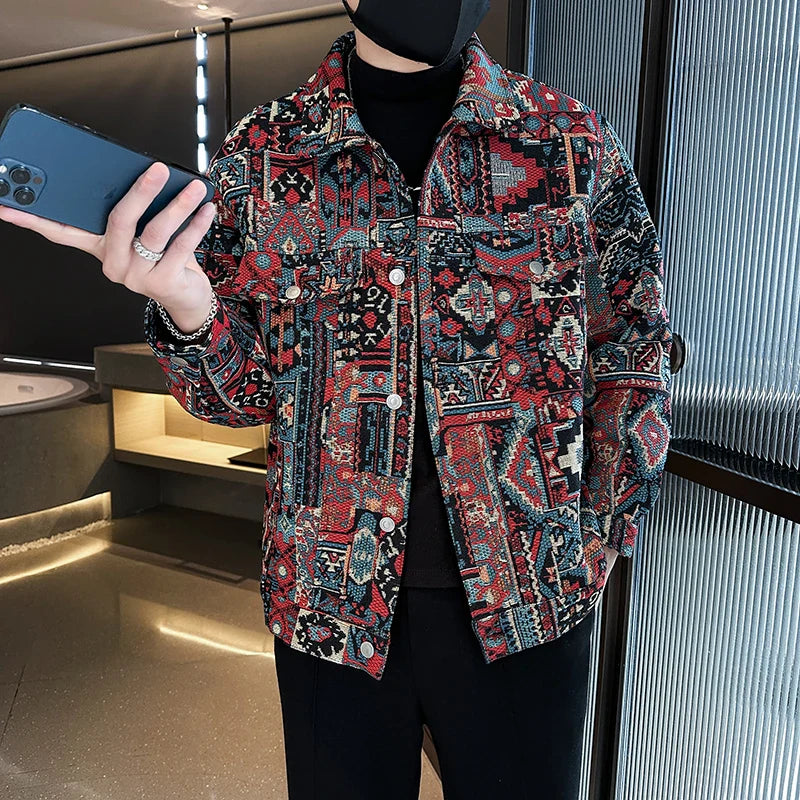 saferido Men Spring High Quality Printed Casual Denim Jackets/Male Jacquard Denim Jackets Man Slim Fit Coats