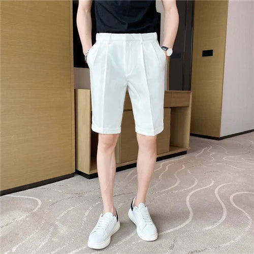 saferido British Style Men's Summer Slim Fit Casual Shorts/Male High Quality Fashion Solid Color Shorts