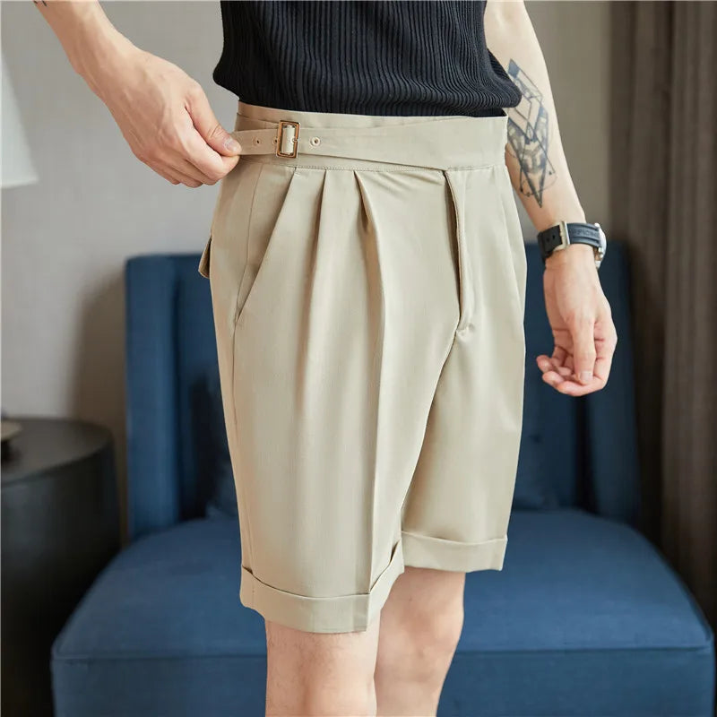 saferido Pleated Shorts Men Summer White Shorts Bermuda Work Wear Clothes Men Breathe Cool Streetwear Short Korean Fashion Style 36