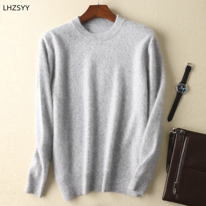 Men's 100% pure Mink Cashmere Sweater O-Neck Pullovers Knit Large Size Mink Sweater Winter New Tops Long Sleeve High-End Jumpers