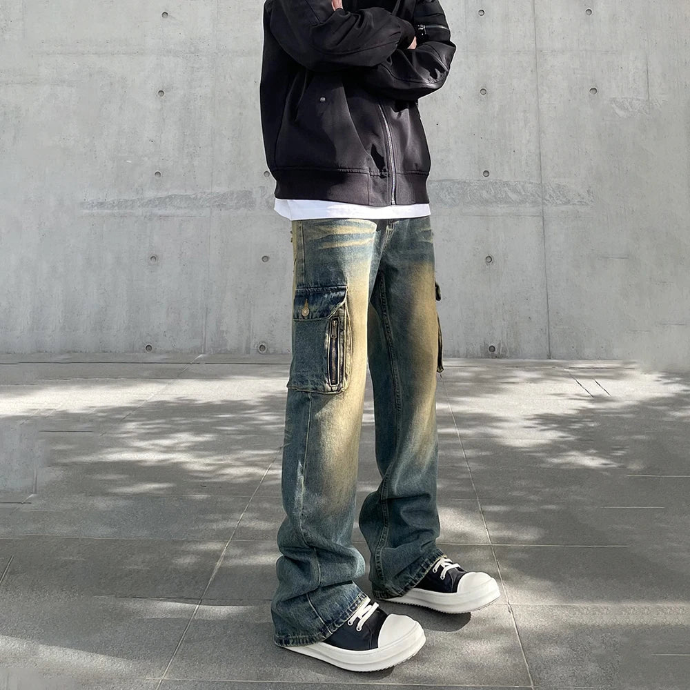 Cargo Jeans Men Autumn Y2k Baggy Streetwear Trousers High Street Casual Fashion Straight-leg Pocket Vintage Denim Pants Winter