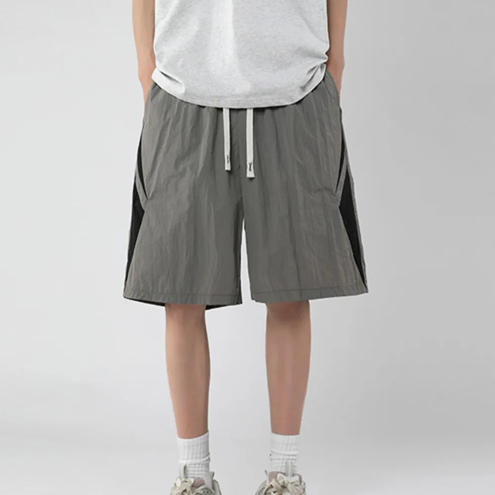 saferido Men Shorts Sporty Quick-drying Knee-length Simple Drawstring Summer Fashion Casual Korean Style All-match Loose Comfortable Male