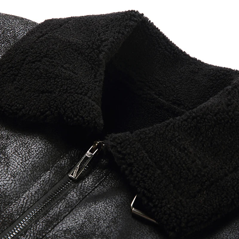 Jacket Plus Velvet Lapel Thick Warm Fashion Autumn Winter Men's Suede Boutique Imitation Leather Top Large Size PU Coats