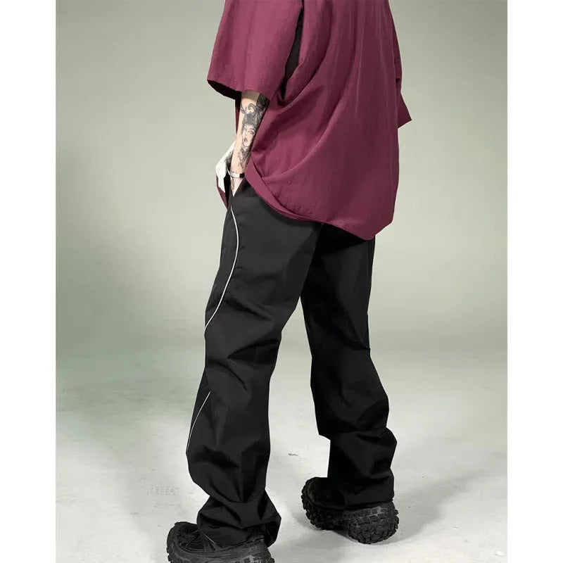 saferido New Spring and Autumn Fashion Brand Panel Contrast Drawstring Straight Barrel Workwear Sports Casual Loose Versatile Men's Pants