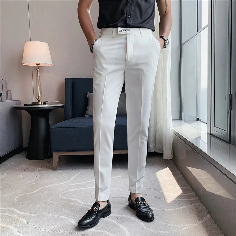 saferido Men Business Dress Pants Korean Style Slim Office Social Suit Pants Casual Trousers Streetwear Black White Clothing 29-36