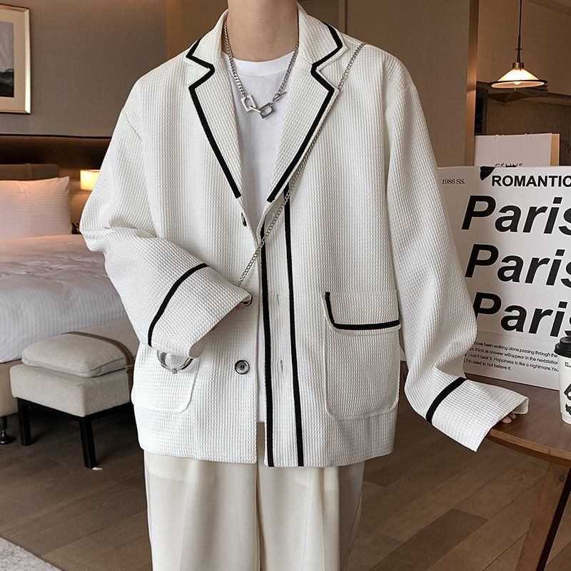 Black/White Blazer Men Fashion Society Mens Dress Jacket Korean Loose Business Casual Suit Jacket Men Formal Blazer M-2XL