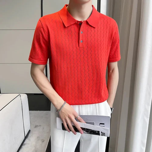 saferido British Style Men's Summer Casual Hollow Out Short Sleeves Polo Shirts/Male Slim Fit Knitting Polo Shirts S-3XL