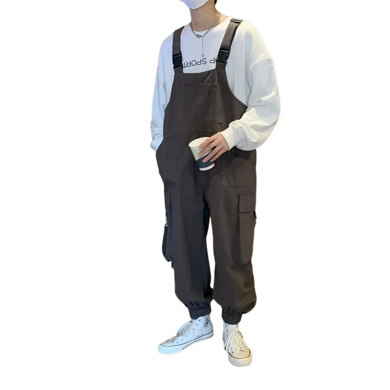 saferido Suspenders Jumpsuit Pants Men Summer Overalls Japanese Loose Straps Casual Pockets Unisex Oversize Streetwear Solid Man Clothing