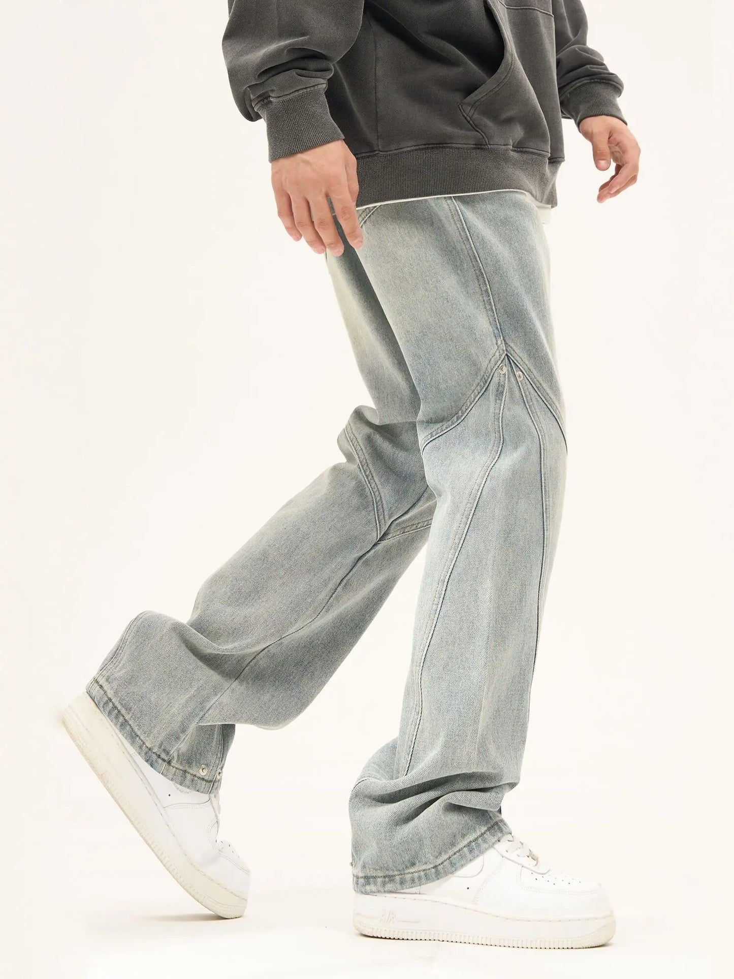 saferido American high street stitching light straight leg jeans with loose design and a sense of high-end hip-hop trendy pants