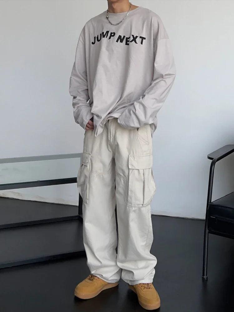 saferido Men's Cargo Pants White Stacked Wide Male Trousers Straight Aesthetic Loose Harajuku Luxury Big Size Fashion Korean Style Y2k