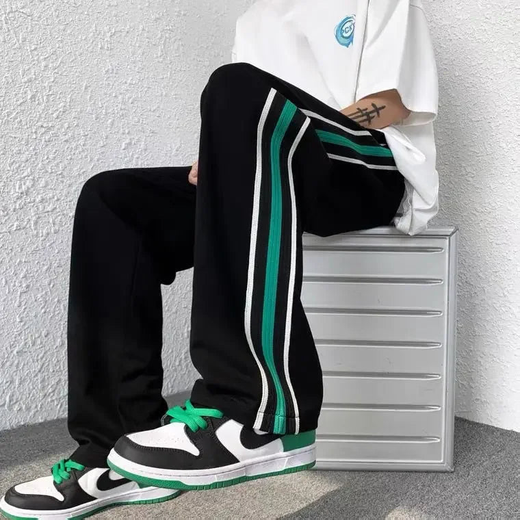 saferido Male Sweat Pants Black Sport Trousers Straight Sweatpants for Men Wide Leg Track Athletic Tracksuit Bottoms Korean Style Fashion