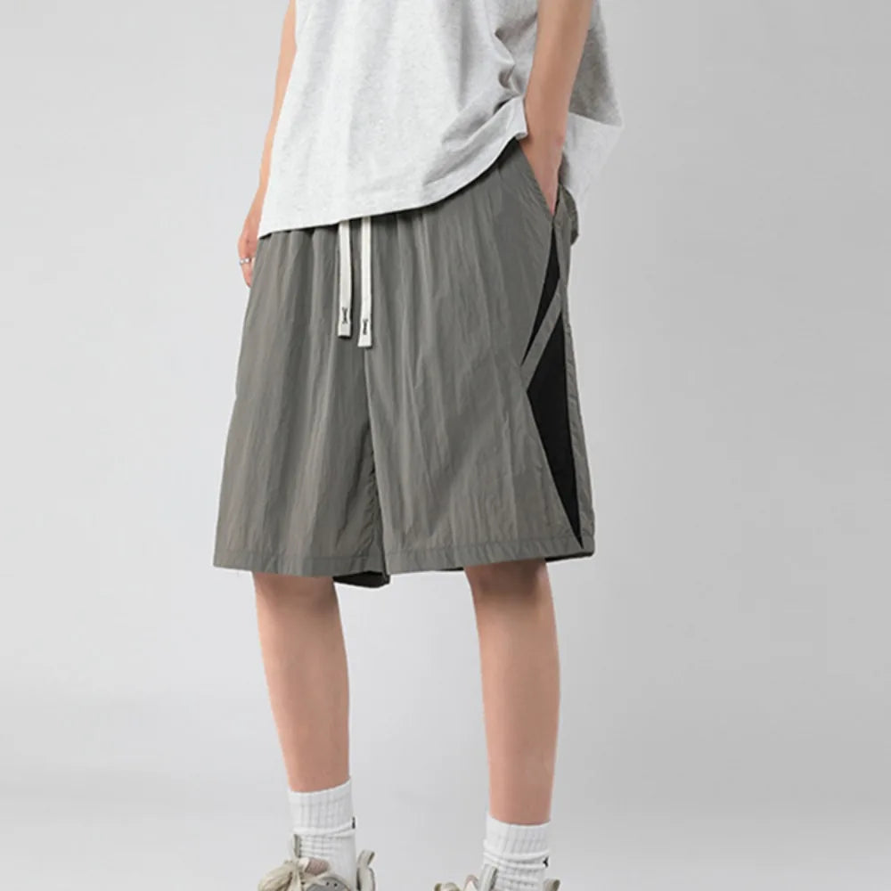 saferido Men Shorts Sporty Quick-drying Knee-length Simple Drawstring Summer Fashion Casual Korean Style All-match Loose Comfortable Male