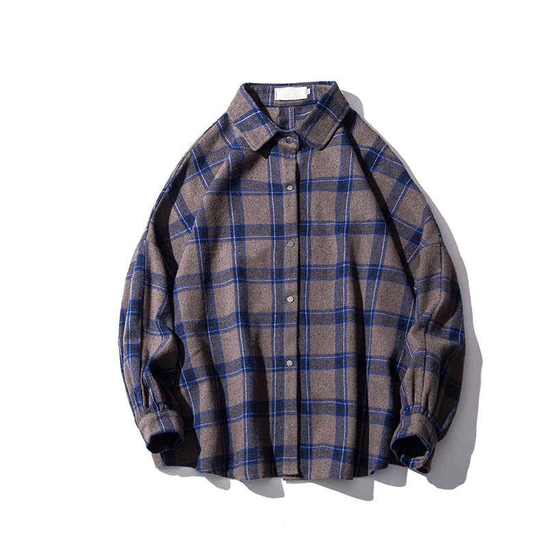 Flannel Harajuku Oversized Cotton Plaid Shirt Korean Fashions Fleece Button Up Shirts Long Sleeve Vintage Blouses