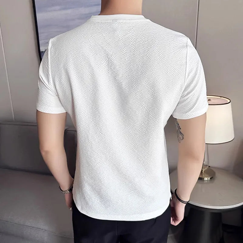 saferido Korean Style Men's Summer High Quality Casual Short Sleeve Knitted T-shirt/Male Slim Fit Fashion Ice Silk V-neck T-shirt S-4XL