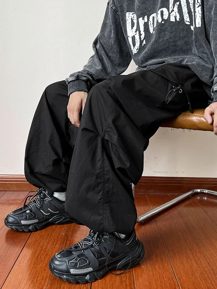 saferido Black samurai men's pants oversize pants high street fashion plush knickerbockers American straight charging overalls