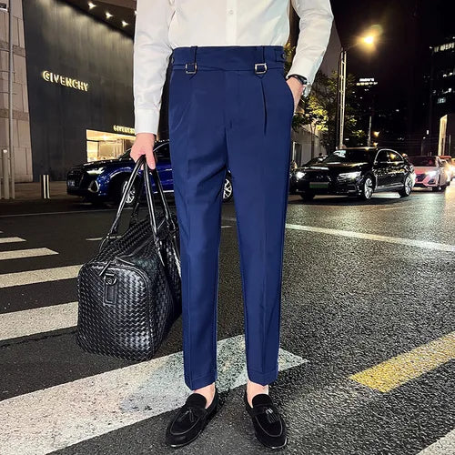 saferido Men Spring Business Formal Pants Solid Casual Korean Slim Fit Suit Pants Mens Wedding Social Trousers Plus Size 29-36