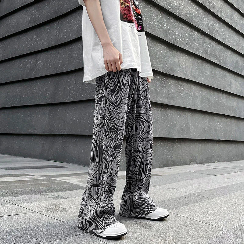 saferido Casual Ice Silk Mopping Pants Men Four Seasons Fashion Sports Trousers Thin Printed Loose Pants Straight Wide Leg Pants Oversize